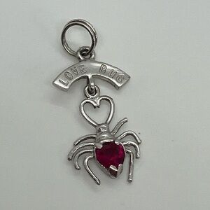 Vtg 925 Sterling Silver Love Bug Red Stone Dangle Charm / Pendant